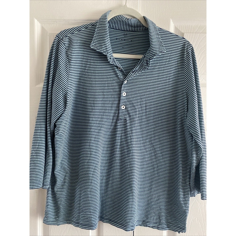 Renwick Womens XL Navy Blue Striped 3/4 Sleeve Collar Golf Top Country Club Pick